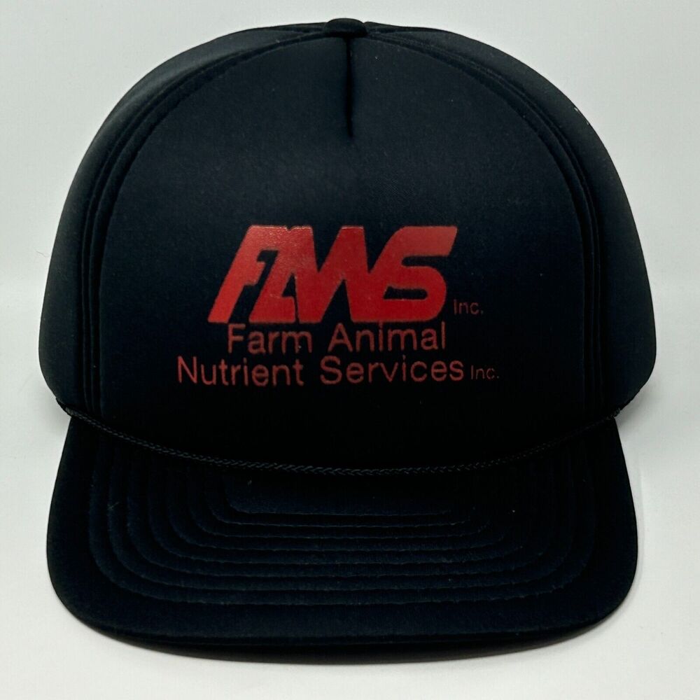 Vintage 90s Farm Animal Nutrient Services Hat Baseball Cap Farmer Black Snapback